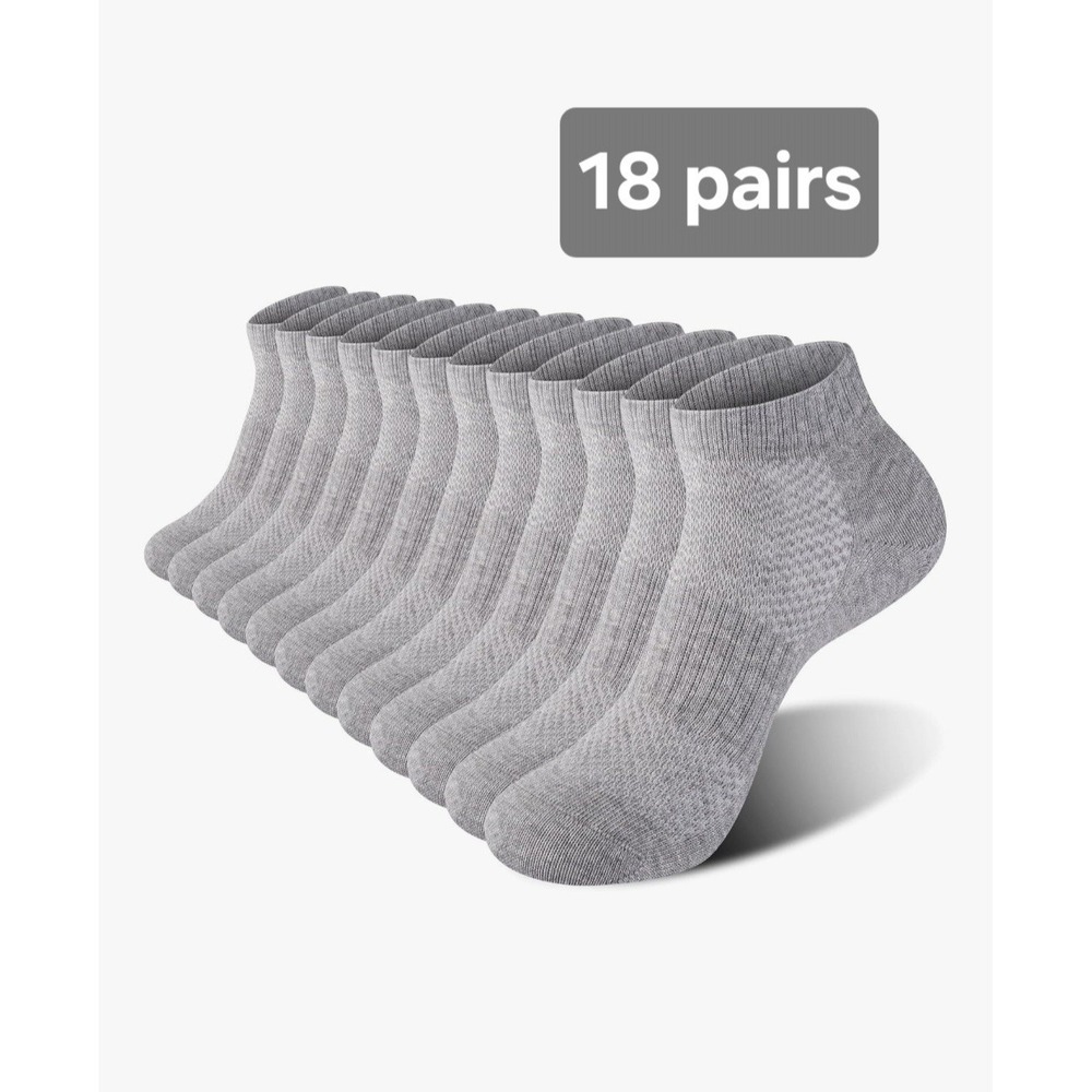 18 Pairs, Womens Cotton Ankel Socks, US Size Womans 5-8, Grey,  Athletic Socks
